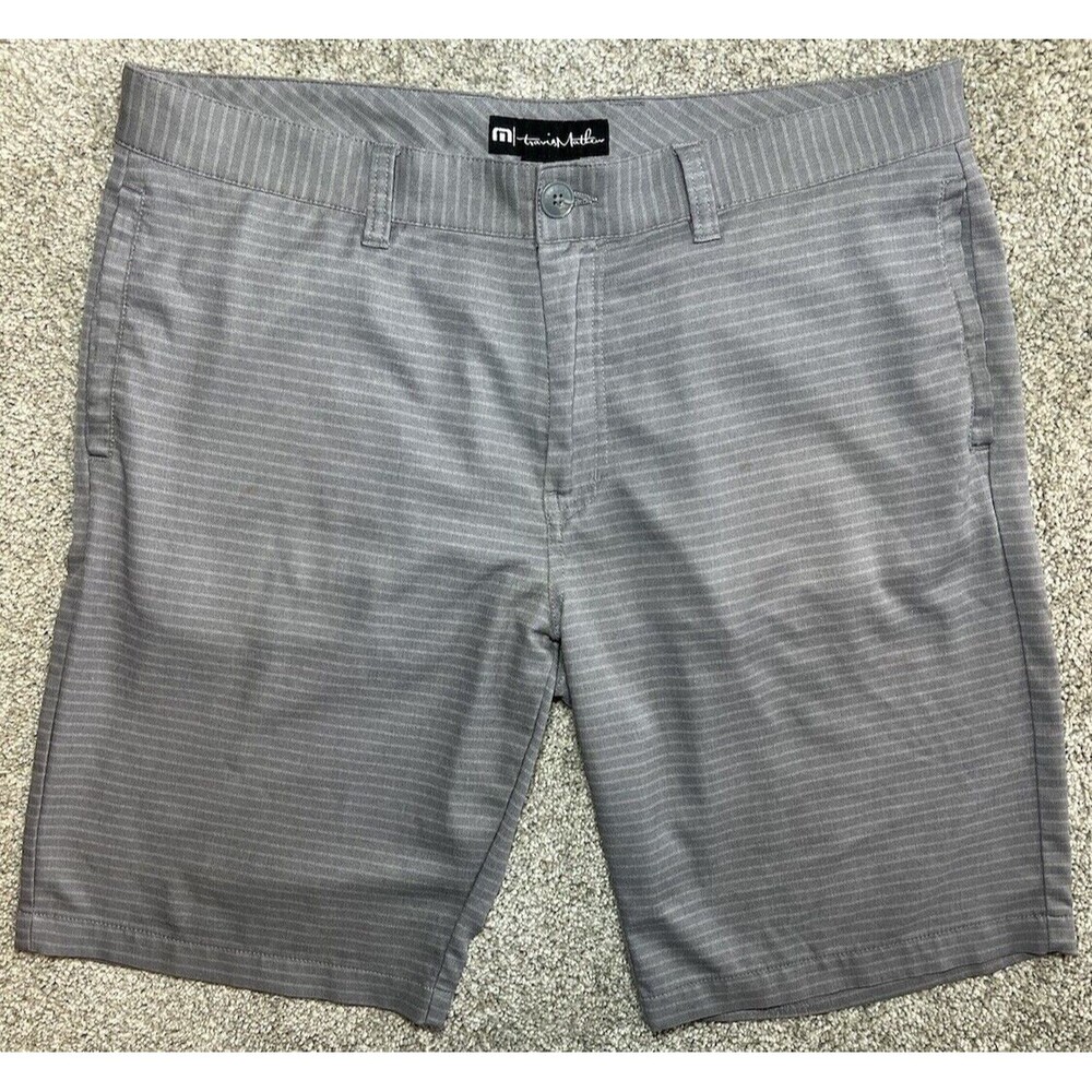 Travis Matthew Mens Gray Stripe Golf Shorts Size 36 Athletic Poly Spandex